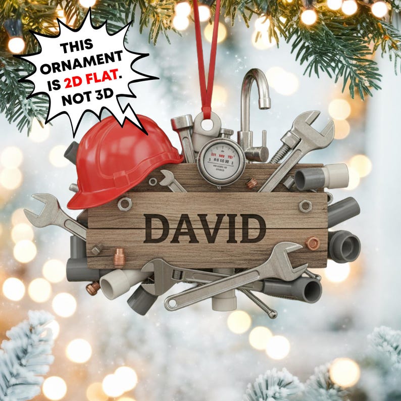 Custom Plumber Tools Christmas Ornament, Tree Hanging Decor, Flat 2D Acrylic, Personalized Handyman Gift for Him Holiday Keepsake 2025
