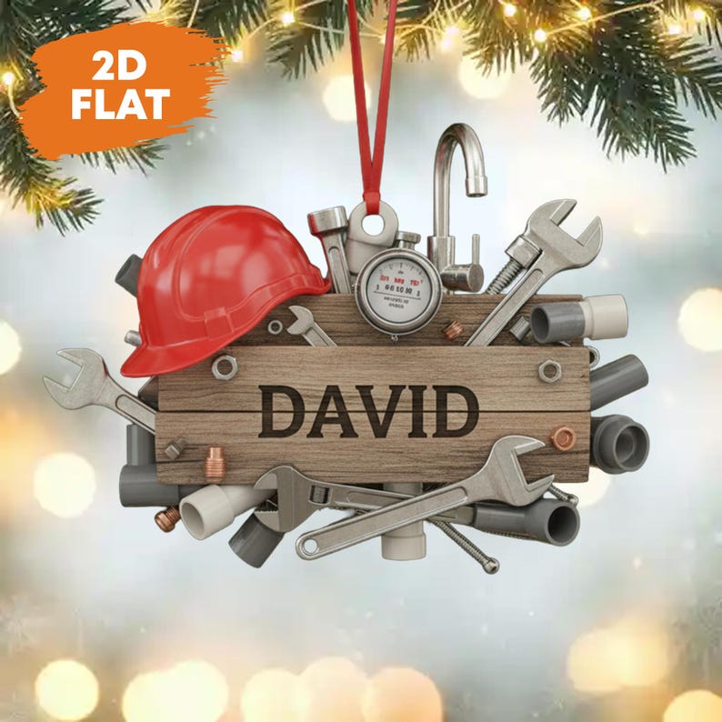 Custom Plumber Tools Christmas Ornament, Tree Hanging Decor, Flat 2D Acrylic, Personalized Handyman Gift for Him Holiday Keepsake 2025