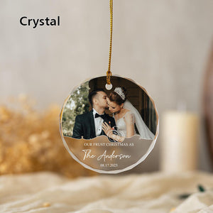 Personalized First Christmas Married Ornament - Custom Married Photo Ornament - Our First Christmas As Mr & Mrs Ornament - Newlywed Keepsake