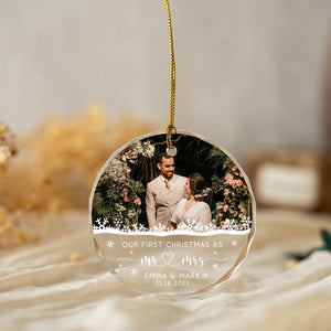 Personalized First Christmas Married Ornament - Custom Married Photo Ornament - Our First Christmas As Mr & Mrs Ornament - Newlywed Keepsake