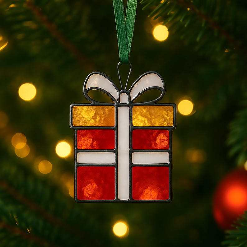 Handmade Stained Glass Christmas Ornaments: Holiday Home Decor Set