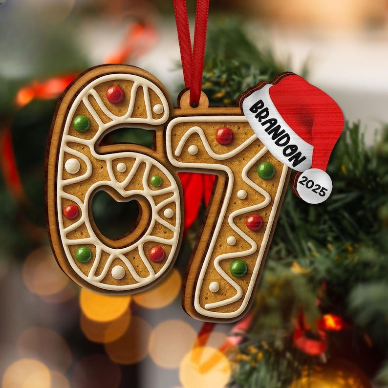 Funny Six Seven 6 7 Teen Slang Wooden 2 Layered Ornament, Six Seven Ornament, 6 7 Ornament, Funny Teenager Ornament, Boy Christmas Gifts