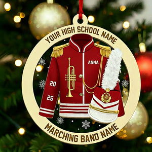 Custom Marching Band Trumpet Ornament, High School Band Uniform Music Team Instrument Christmas Gift