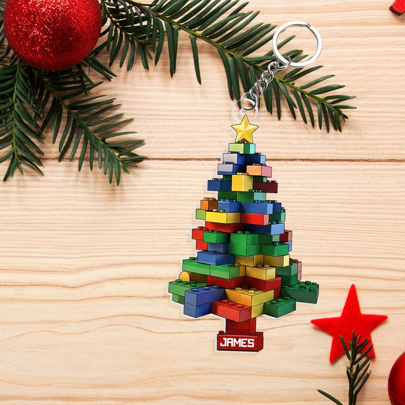 2D Flat Master Builder Personalized Acrylic Ornament, Custom Leg0 Christmas Ornament, Gift for Boys Kids Christmas Ornament, Leg0 Lover Gift