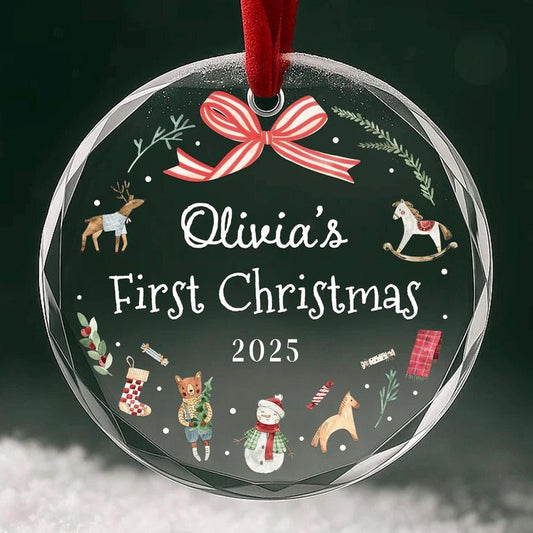 Personalized Baby's First Christmas Ornament 2025 Custom Name Gift for Newborn Girl or Boy Glass Heart or Round Ornament Keepsake OR018