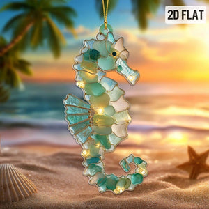 Sea Glass Ocean Ornament Set, Marineanimal 2D Flat Turtle Crab Shell Seahorse Christmas Decorations, Coastal Beach Decor, Sea Animal Christmas Decor