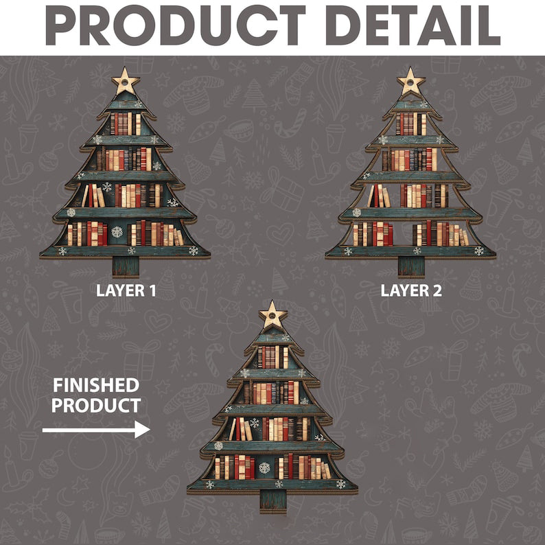 2 Layer Christmas Book Tree Wood Ornament, Christmas Tree Book Gift, Book Lover Gift, Book Club Gift, Bookish Ornament, Book Exchange Gift