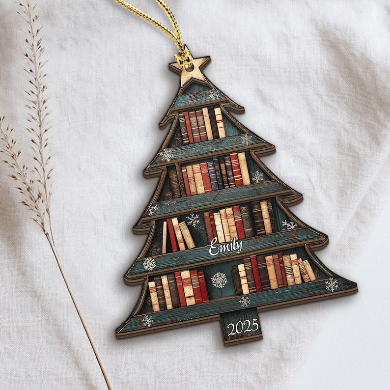 2 Layer Christmas Book Tree Wood Ornament, Christmas Tree Book Gift, Book Lover Gift, Book Club Gift, Bookish Ornament, Book Exchange Gift