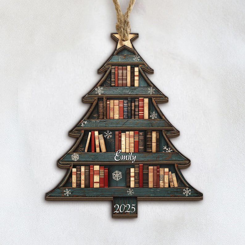 2 Layer Christmas Book Tree Wood Ornament, Christmas Tree Book Gift, Book Lover Gift, Book Club Gift, Bookish Ornament, Book Exchange Gift