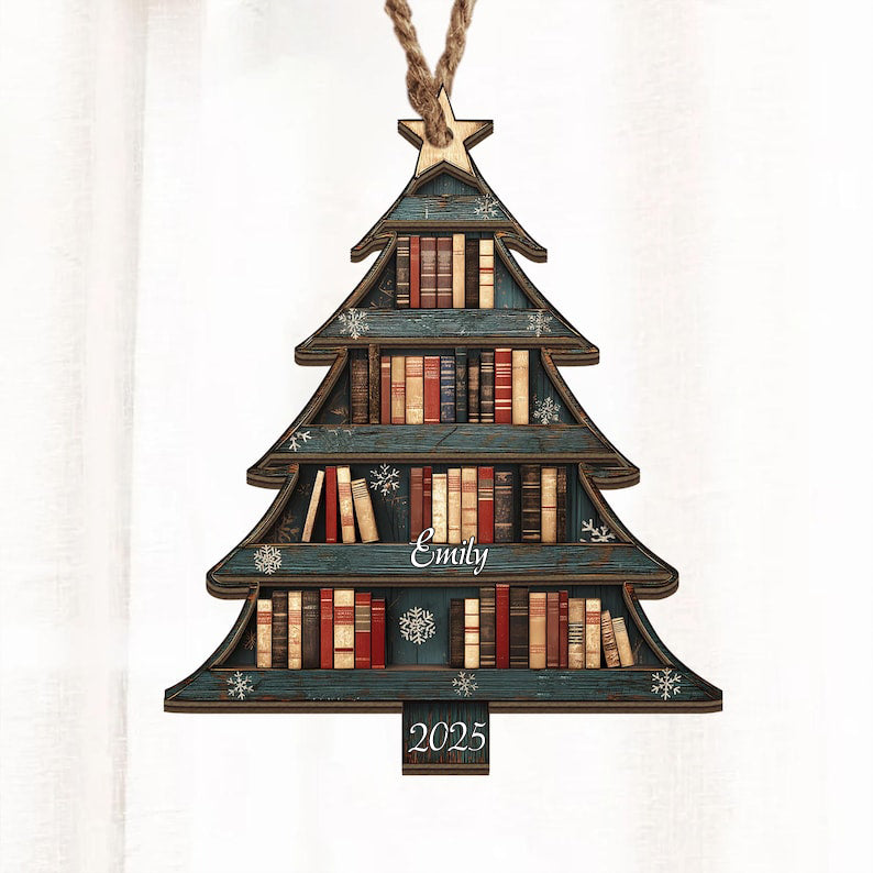 2 Layer Christmas Book Tree Wood Ornament, Christmas Tree Book Gift, Book Lover Gift, Book Club Gift, Bookish Ornament, Book Exchange Gift