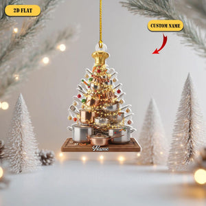 Personalized Chef Christmas Tree 2D Flat Acrylic Ornament, Custom Name Cooking Gift, Unique Holiday Kitchen Xmas Decoration for Food Lovers