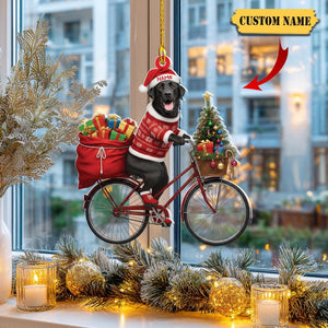 Personalized Black Labrador on Bike Ornament Custom Name 2D Flat Acrylic Christmas Decoration with Gifts & Tree, Dog Lover Gift 2025