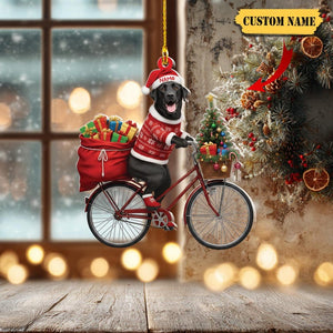 Personalized Black Labrador on Bike Ornament Custom Name 2D Flat Acrylic Christmas Decoration with Gifts & Tree, Dog Lover Gift 2025