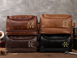 Personalized Men's Leather Toiletry Bag, Dopp Kit, Groomsmen Gifts, Anniversary Gift for Him, Travel Toiletry Bag, Men's Leather Accessory