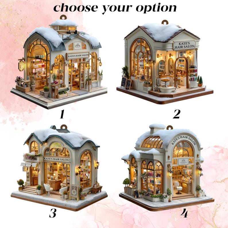 Custom Name Hair Salon Christmas Ornament, Personalized Stylist Shop with Snowy Roof & Lights, Custom Name Year Gift,Xmas Village Decor 2025