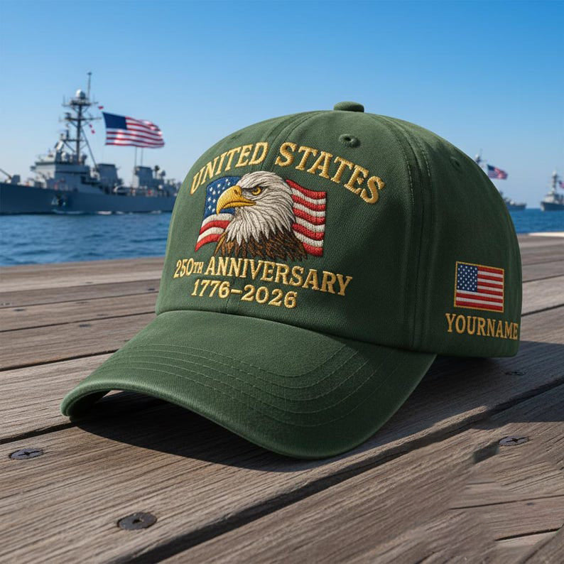 Custom Name United States 250th Anniversary Hat Bald Eagle Embroidered USA Flag Patriotic Cap, Custom Cotton Adjustable Dad Hat 1776-2026