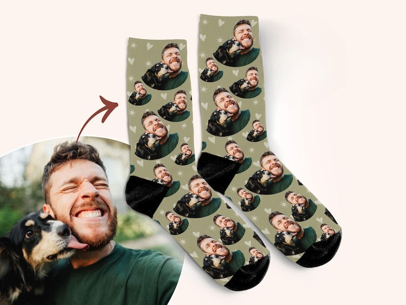 Custom Socks from Photo, Custom Pet Parent Gift, Dog Dad Gift, Father's Day Gift, Dog and Owner Photo on Socks, Dog and Human Face Socks