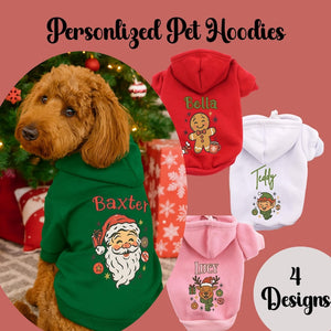 Personalized Christmas Dog Hoodie Custom Name Holiday Pet Sweater, Santa, Gingerbread, Reindeer Elf Hoodie for Dogs, Cute Xmas Gift