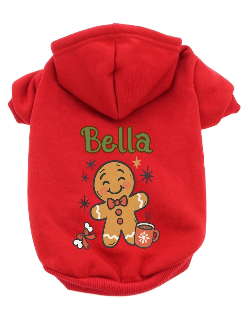 Personalized Christmas Dog Hoodie Custom Name Holiday Pet Sweater, Santa, Gingerbread, Reindeer Elf Hoodie for Dogs, Cute Xmas Gift