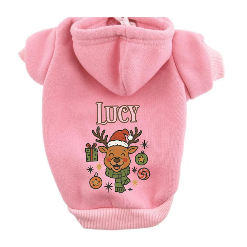 Personalized Christmas Dog Hoodie Custom Name Holiday Pet Sweater, Santa, Gingerbread, Reindeer Elf Hoodie for Dogs, Cute Xmas Gift