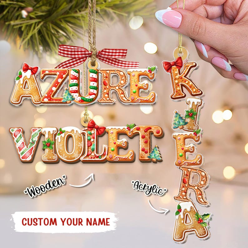 Custom Gingerbread Alphabet Ornament, Personalized Name Ornaments, Stocking Name Tags, Kids Christmas Gifts, Christmas Ornaments for Family
