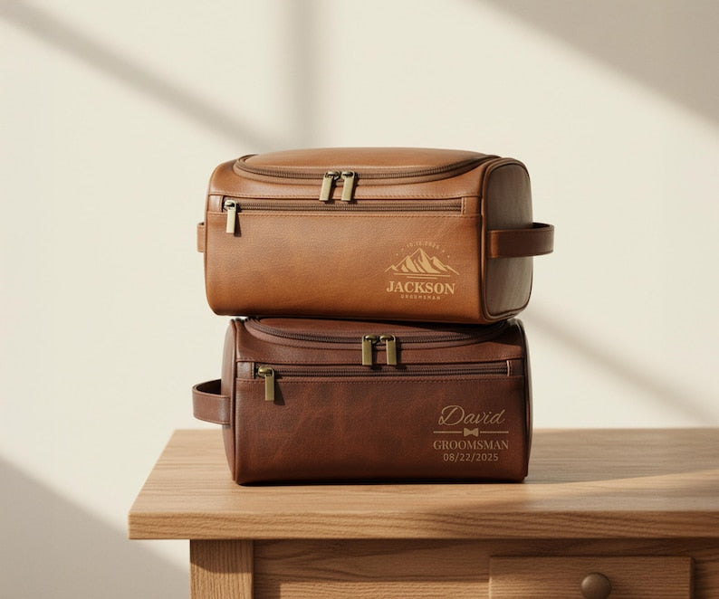 Personalized Men's Leather Toiletry Bag, Leather Dopp Kit, Groomsmen Gifts, Travel Bag, Anniversary Gift for Him, Men's Leather Accessory