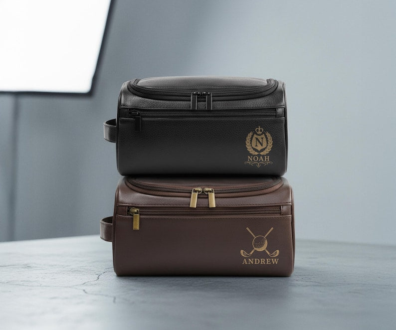 Personalized Men's Leather Toiletry Bag, Leather Dopp Kit, Groomsmen Gifts, Travel Bag, Anniversary Gift for Him, Men's Leather Accessory
