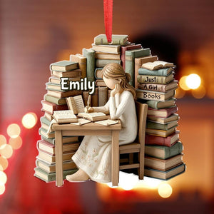 Just A Girl Who Loves Books 2D FLAT Acrylic Ornament, Custom Book Lovers Ornament, Personalized Book Christmas Ornaments, Gift For Reader