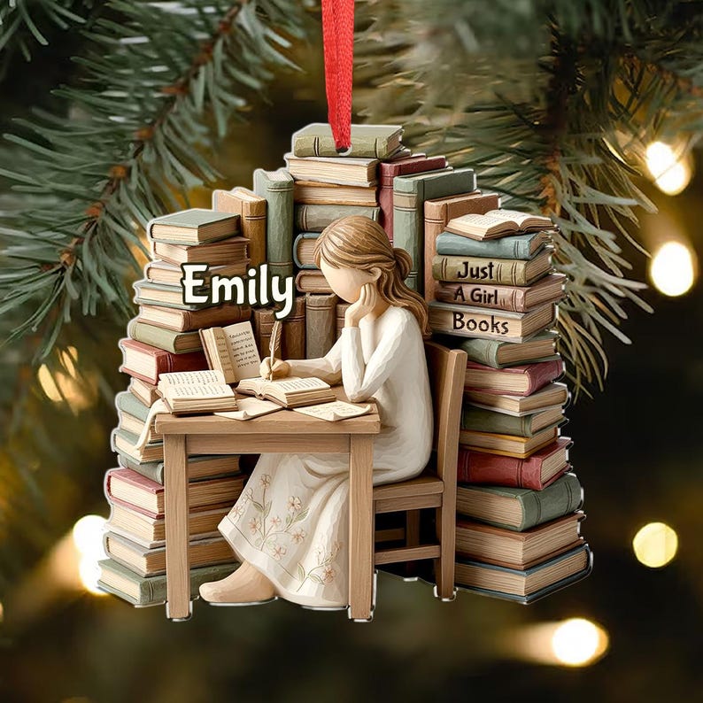Just A Girl Who Loves Books 2D FLAT Acrylic Ornament, Custom Book Lovers Ornament, Personalized Book Christmas Ornaments, Gift For Reader