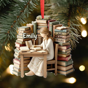Just A Girl Who Loves Books 2D FLAT Acrylic Ornament, Custom Book Lovers Ornament, Personalized Book Christmas Ornaments, Gift For Reader