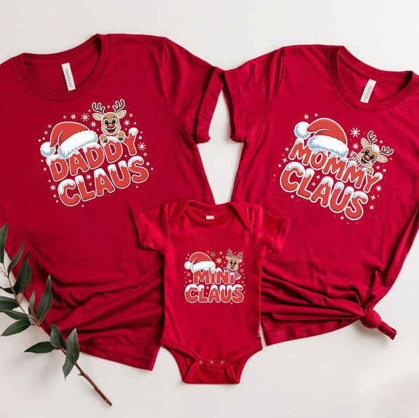 Family Christmas Matching Shirts Mama, Daddy, Baby, Mini Claus Tees & Sweatshirts