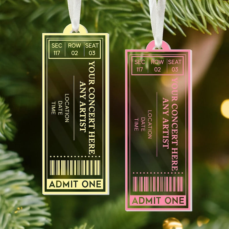 Personalized Favorite Concert Ticket Acrylic Ornament: Music Lovers Gift