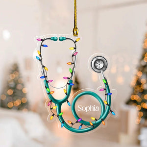 Stethoscope Ornament, Heart Shape Acrylic Xmas Tree Decor, Personalized Christmas Gift, Ideal Gift for Doctors Nurses Healthcare