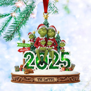Personalized Green Monster Family Ornament, Funny Acrylic Holiday Decor