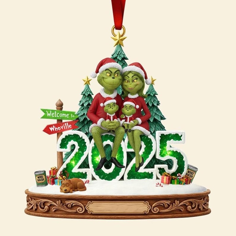Personalized Green Monster Family Ornament, Funny Acrylic Holiday Decor