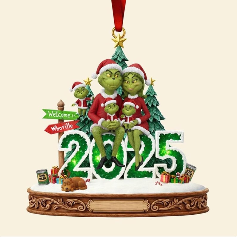 Personalized Green Monster Family Ornament, Funny Acrylic Holiday Decor