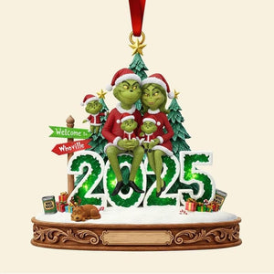 Personalized Green Monster Family Ornament, Funny Acrylic Holiday Decor