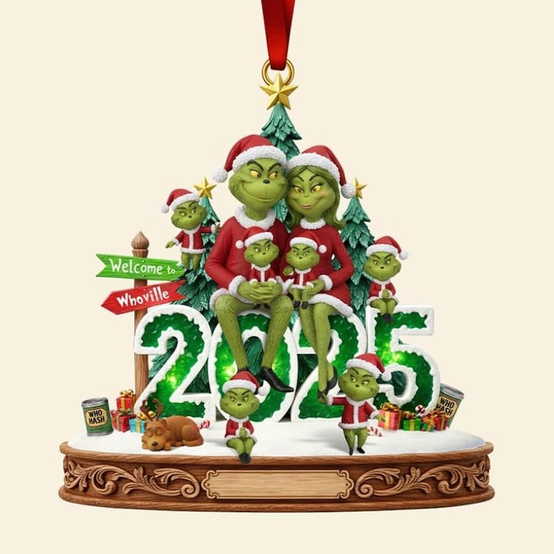 Personalized Green Monster Family Ornament, Funny Acrylic Holiday Decor