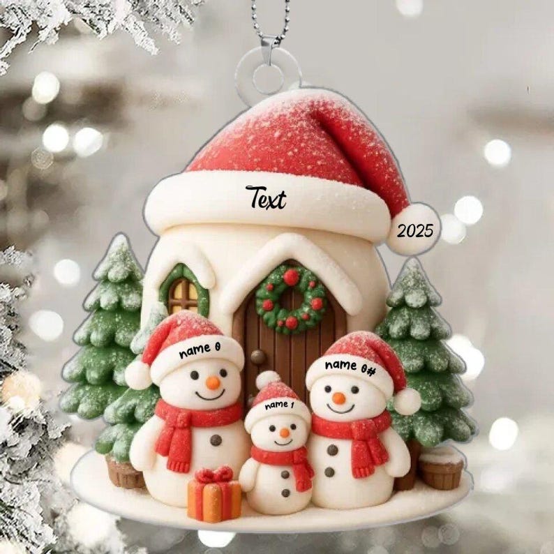 Personalized 3-8 Family Christmas Ornament, Acrylic Snowman Family Hanging Ornament, Christmas Gift for Grandma/Mom, Christmas Decorations