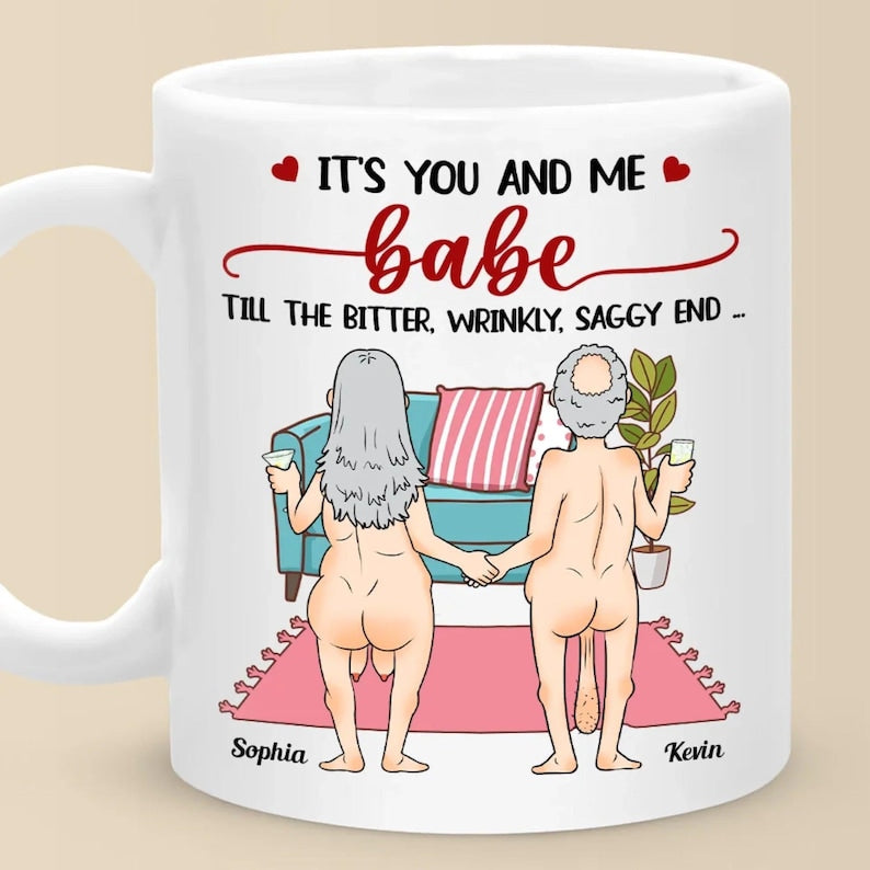 Funny Couple Mug - Personalized Naked Cartoon Mug, Grow Old With You Custom Gift For Husband Wife, Anniversary Or Valentine s Gift