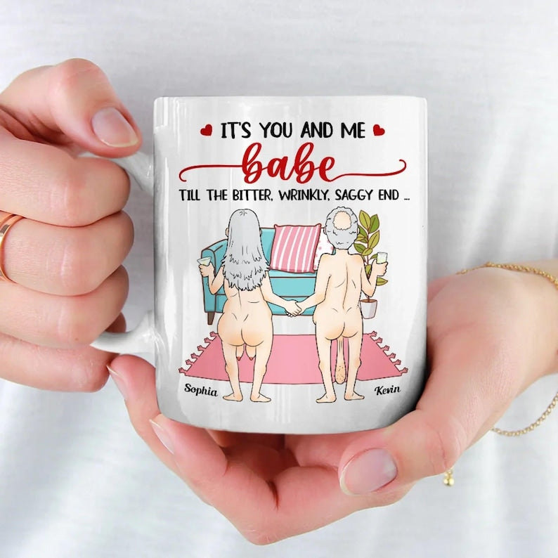 Funny Couple Mug - Personalized Naked Cartoon Mug, Grow Old With You Custom Gift For Husband Wife, Anniversary Or Valentine s Gift