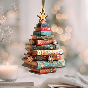 Christmas Book Tree Wood Ornament Custom Name, Christmas Tree Book Gift, Book Lover Gift, Book Club Ornament, Bookish Ornament, Book Exchange Gifts