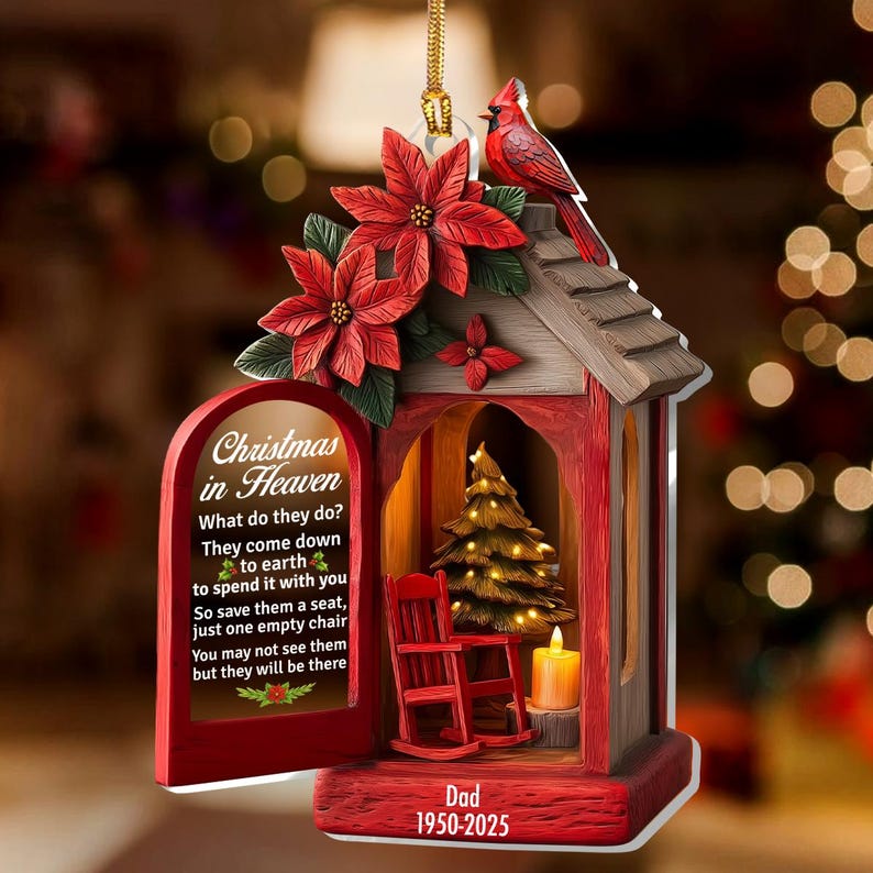 Christmas in Heaven Ornament, Memorial Cardinal Ornament 2025, Personalized In Memory Christmas Gift, Loss of Loved One Remembrance Keepsake