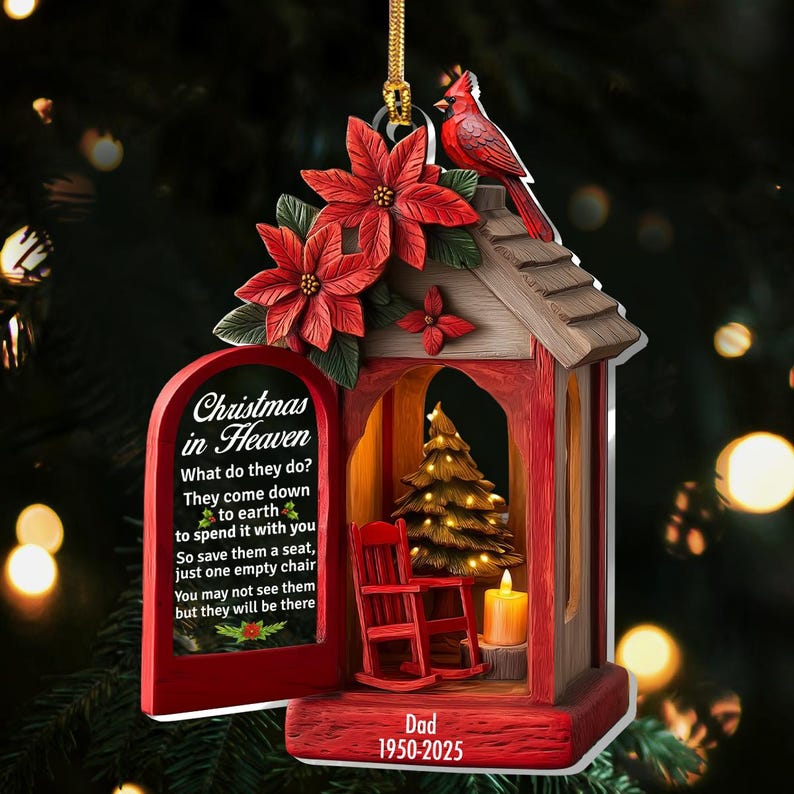 Christmas in Heaven Ornament, Memorial Cardinal Ornament 2025, Personalized In Memory Christmas Gift, Loss of Loved One Remembrance Keepsake