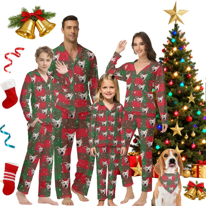 Personalized Pet Photo Christmas Pajamas: Custom Matching Family Set