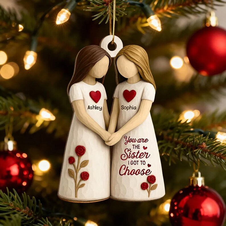 Custom Besties On Moon 3D Effect Roses Wood Ornament, Christmas Friendship Ornament, Besties Christmas Keepsake, Best Friends Home Decor