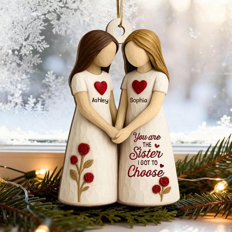 Custom Besties On Moon 3D Effect Roses Wood Ornament, Christmas Friendship Ornament, Besties Christmas Keepsake, Best Friends Home Decor