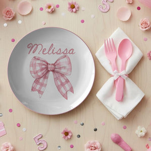 Personalized Coquette Bow Plate | Pink Christmas