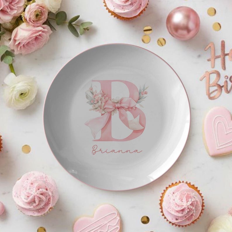 Personalized Coquette Monogram Plate, Custom Name Plate, Christmas Gift for Girls