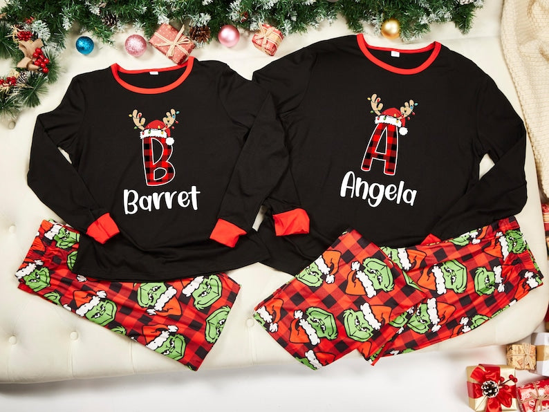 Personalized Grinch Christmas Family Pajamas Set, Holiday Sleepwear for Kids & Adults, Family Matching Holiday Pyjamas Set, Christmas Gifts